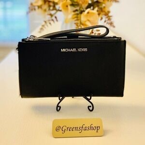 Michael Kors Double Zip Wallet With Wristlet black